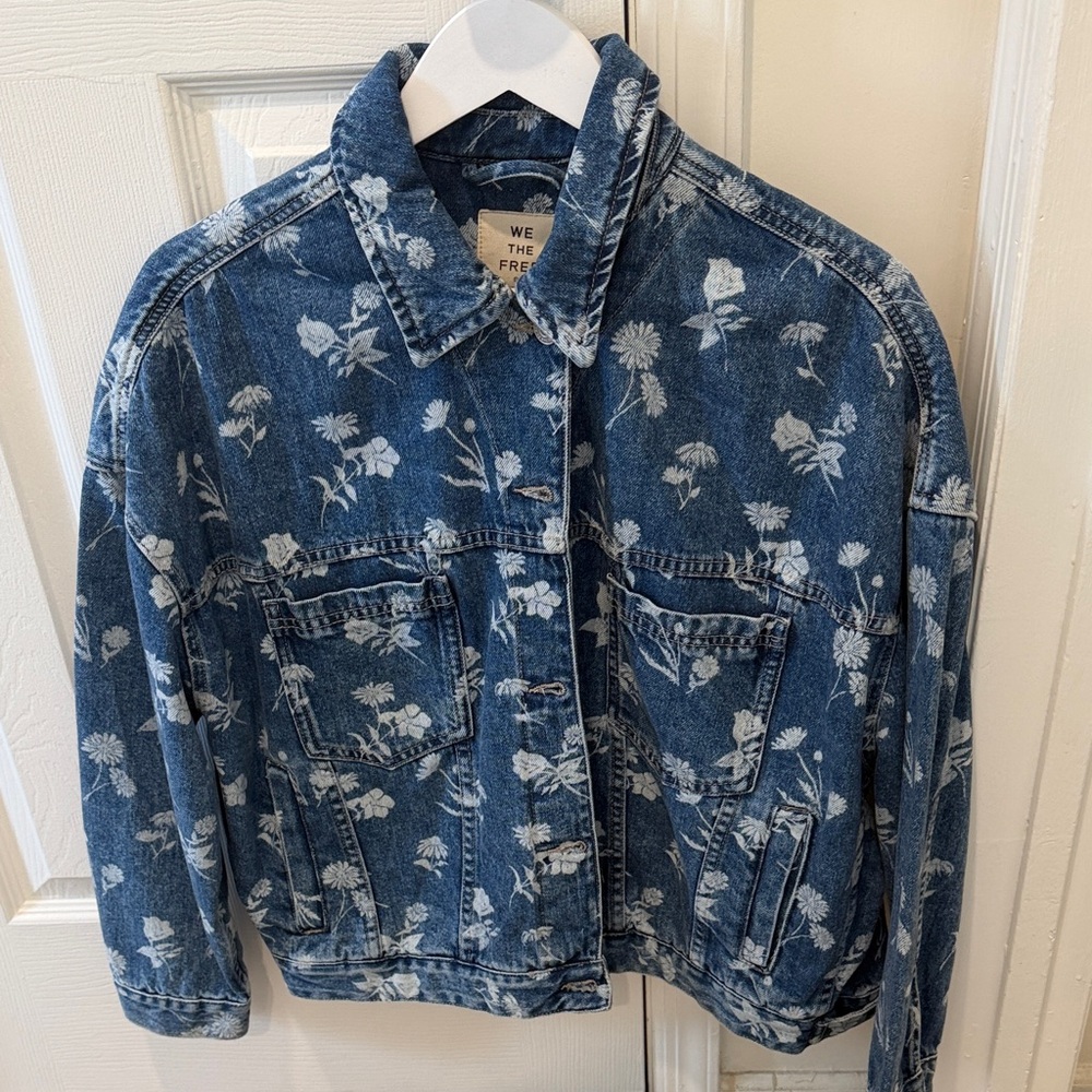 We The Free Blue Floral Denim Jacket